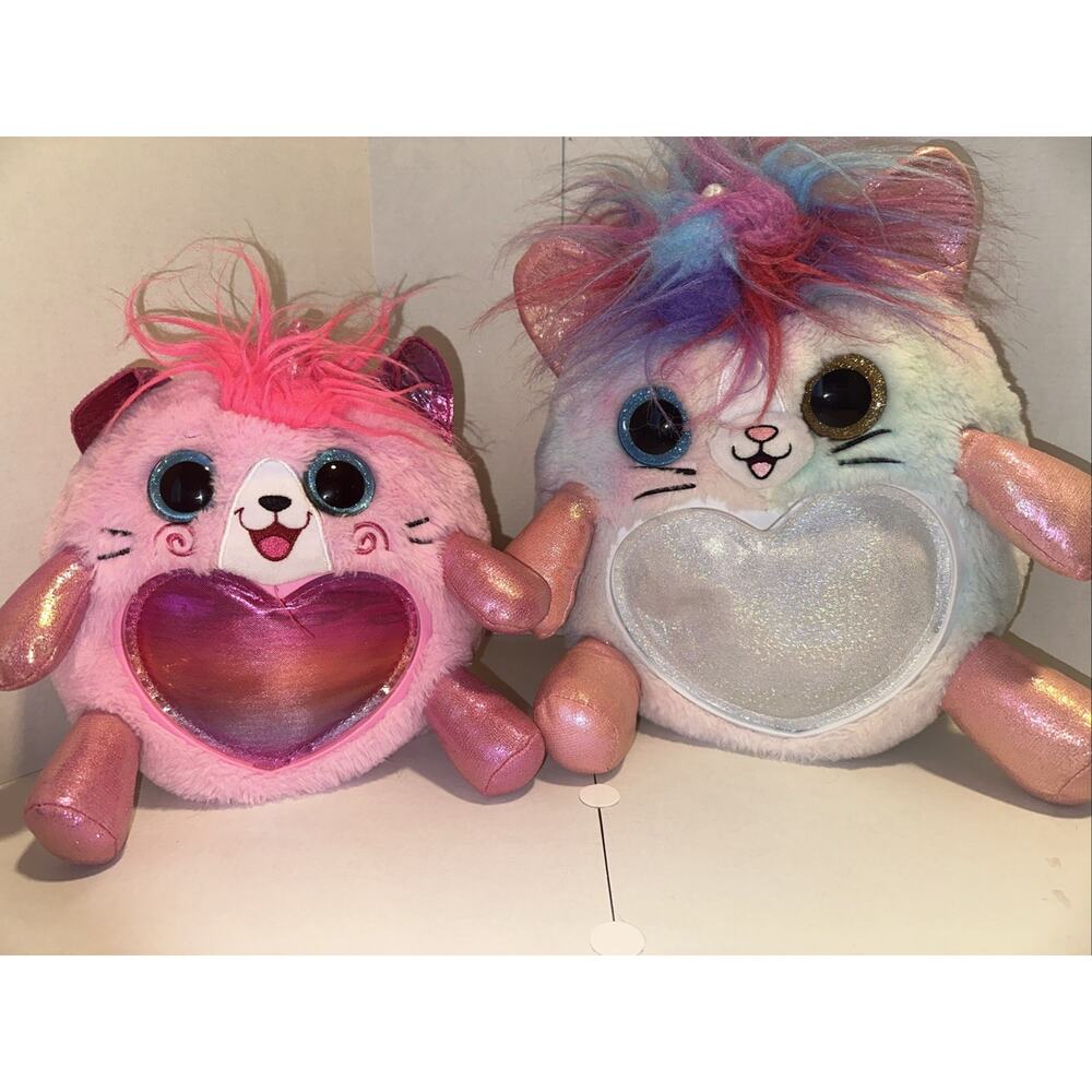 Lot Of 2 10” And 12” Wing Heart Shaped Pink Rainbow Cat Plush Zuru Rainbocorns